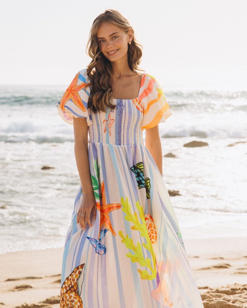 Label of Love Maxi Dress Ocean Puff Sleeve