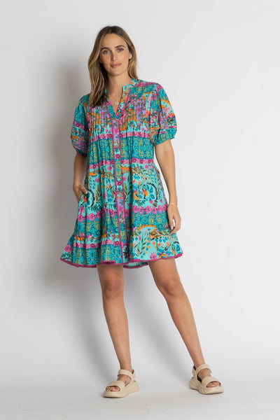Lulalife Ratana Dress Lagoon showing relaxed fit and pockets – Binny Bowe Boutique