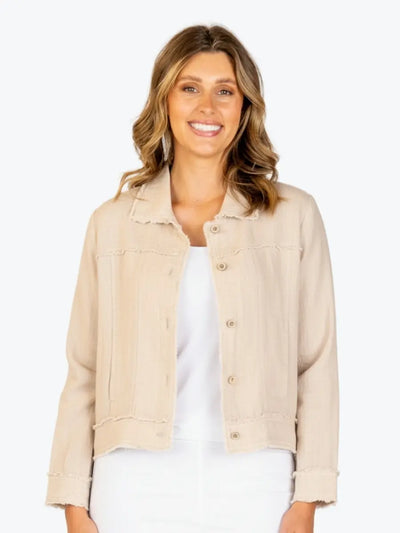 Maglia Lux Abbie Trim Jacket Natural – women’s jacket with frayed edges, front view