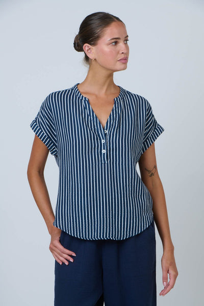 Mooring Lines Top Navy White Stripe by Namastai – Side angle view