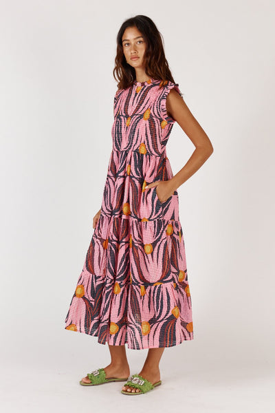 Tulip Midi Dress by Rubyyaya – side view showing frill shoulder detail