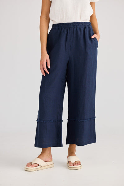 sailor-pants-navy-holiday-front.jpg – Holiday Sailor Pants Navy – women’s wide leg linen blend pants with elastic waistband