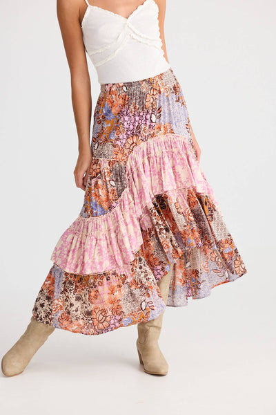 Sassy Skirt Dream Weaver with Meadow Muse – Flowing bohemian skirt with feminine ruffles and high-low hem