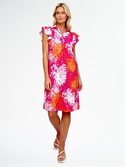 Shelley Cotton Frill Sleeve Shirt Dress by La Strada – front view with button front and frill sleeves