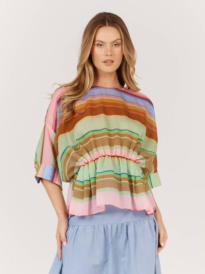 Siesta Top Multi Stripe Fate+Becker – front view with elastic waist