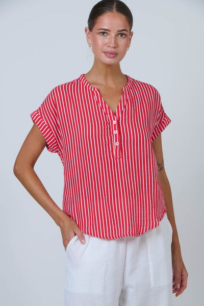 Signal Lines Red White Stripe Top by Namastai – Front view