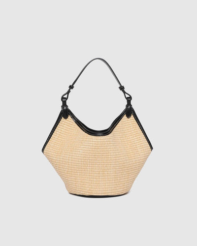 Louenhide Taya Mini Tote Bag Raffia and Black – front view