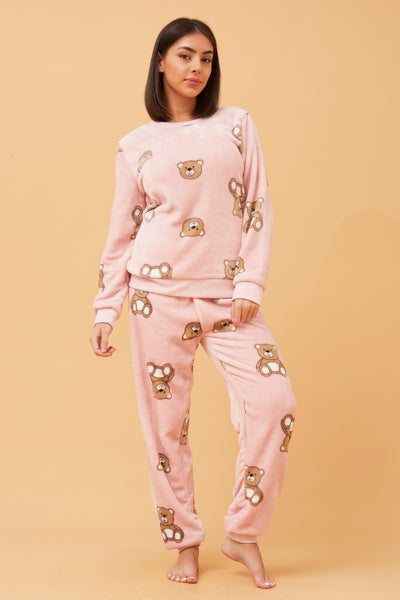 Teddy Print Plush Pyjama Set
